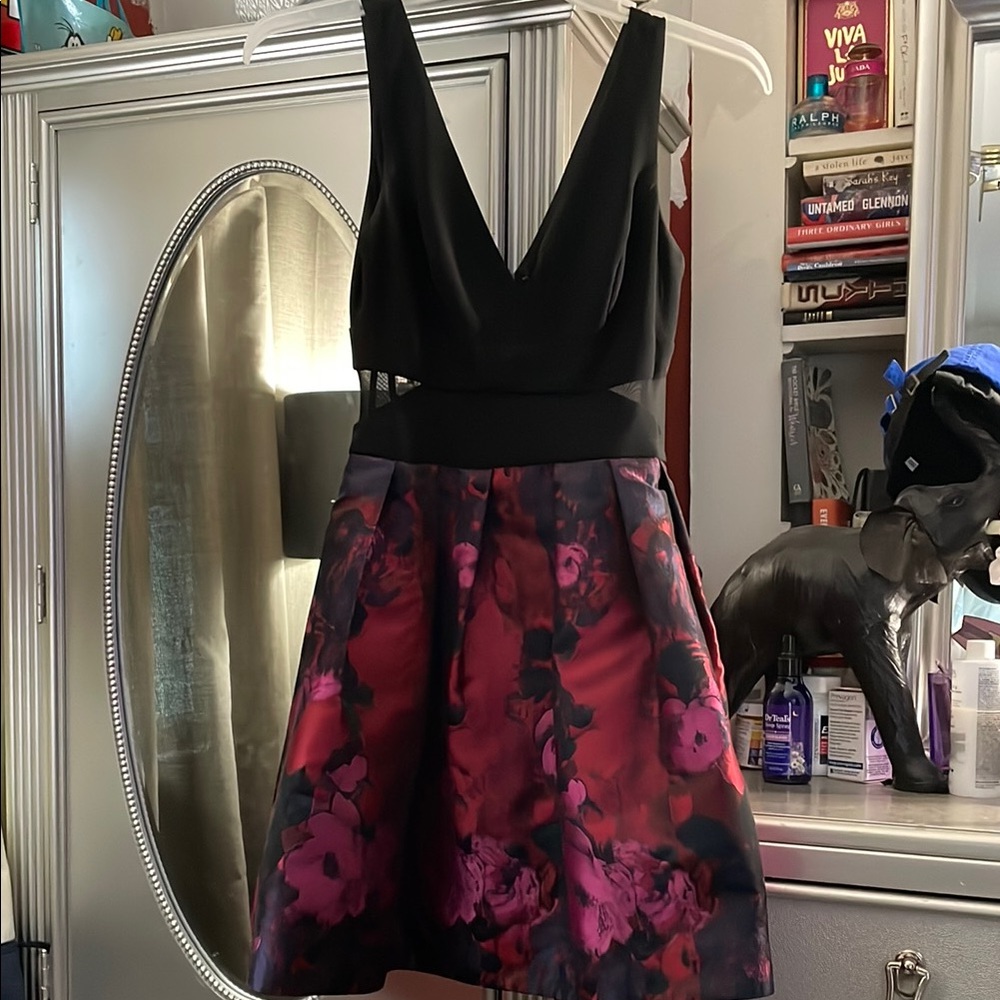 Xscape Black and Red Floral Dress